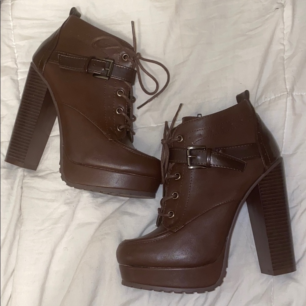 Brown Leather Heeled Booties